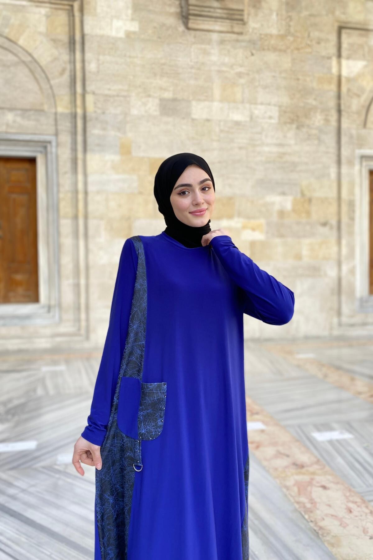 Amine Deri Detaylı Elbise Mavi - 6