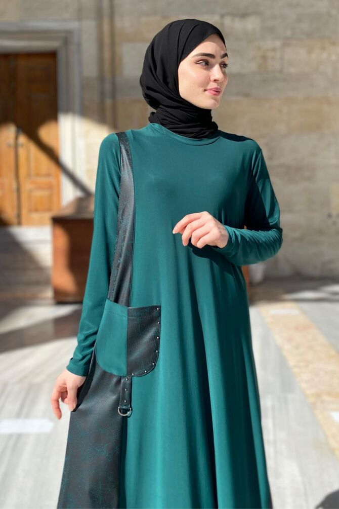 Amine Deri Detaylı Elbise Mint Yeşil - 6