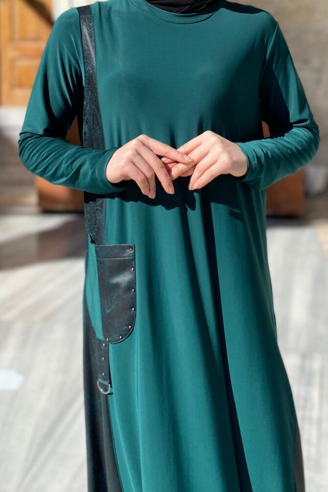 Amine Deri Detaylı Elbise Mint Yeşil - 7